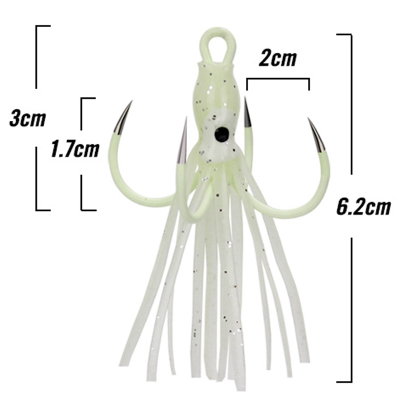 18# 3g Luminous Octopus Squid Hook Soft Lure with 4 Hooks