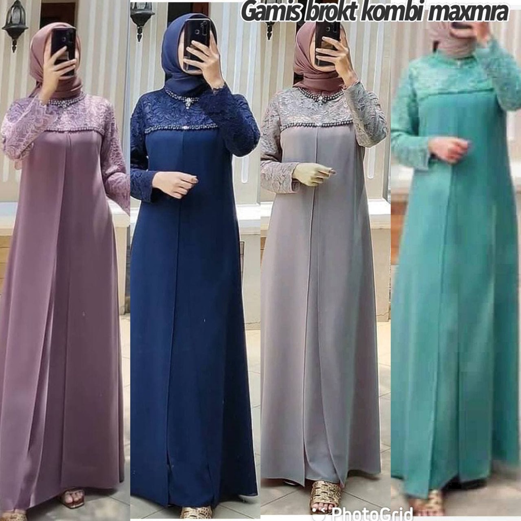 Gamis Brukat Gliter Payet Maxmara Premium Original Lengan Panjang Dress Wanita Party Dress Fashion Muslim Kekinian LD 110 cm