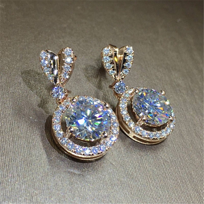 Anting Bentuk Hati Bahan Zirkon Warna Emas Untuk Wanita