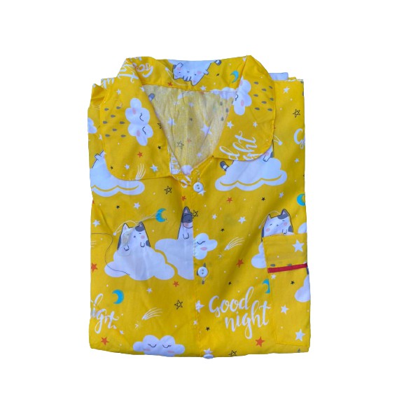 Piyama remaja/ piyama dewasa size 14-16-18-DOODLE RAIN KUNING