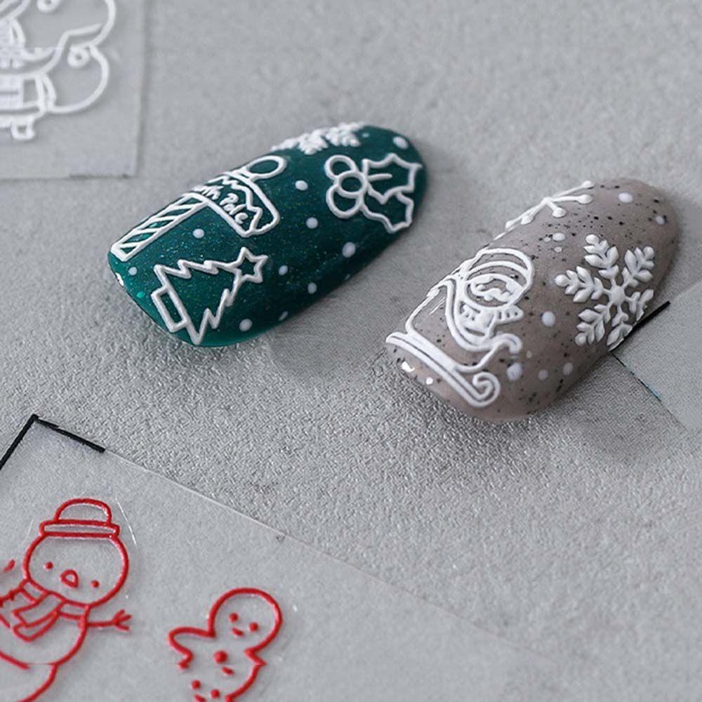 AUGUSTINA Agustina Christmas Nail Art Ukiran Relief Decals Elk Gingerbread Hari Natal DIY Dekorasi Kuku