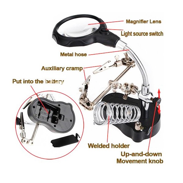 Pegangan Solder ( Fleksibel Kaca Pembesar 3.5X + 12X dan LED ) Model Terbaru