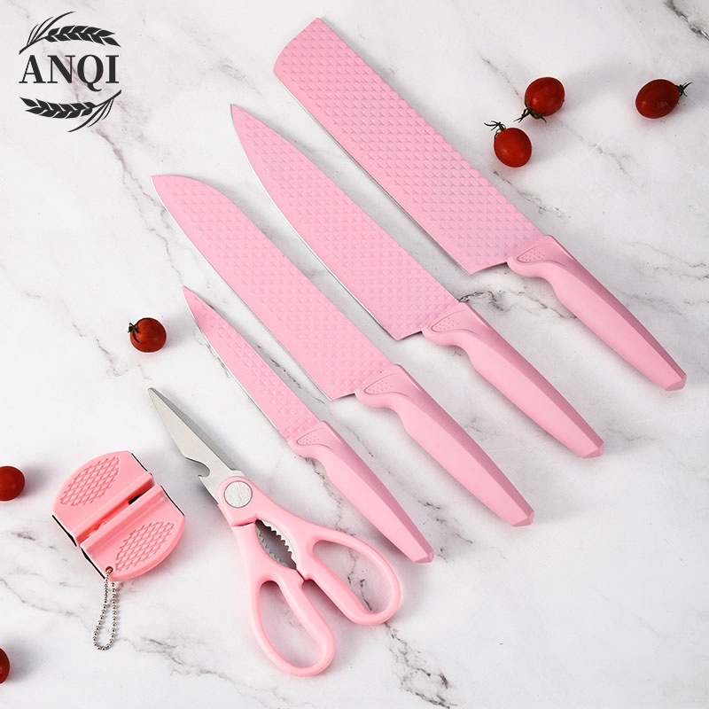 ANQI 1888 Pisau Diamond Knives Set 6 in 1 Pisau Dapur  + Pengasah Pisau VS-1844