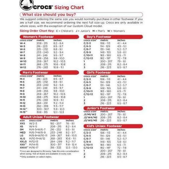 crocs size chart men