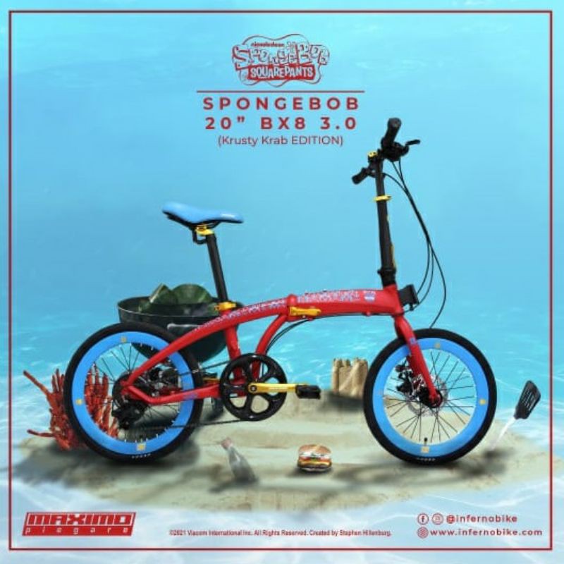 Sepeda lipat Spongebob 20 inch BX8 3.0 Krusty Crab Edition