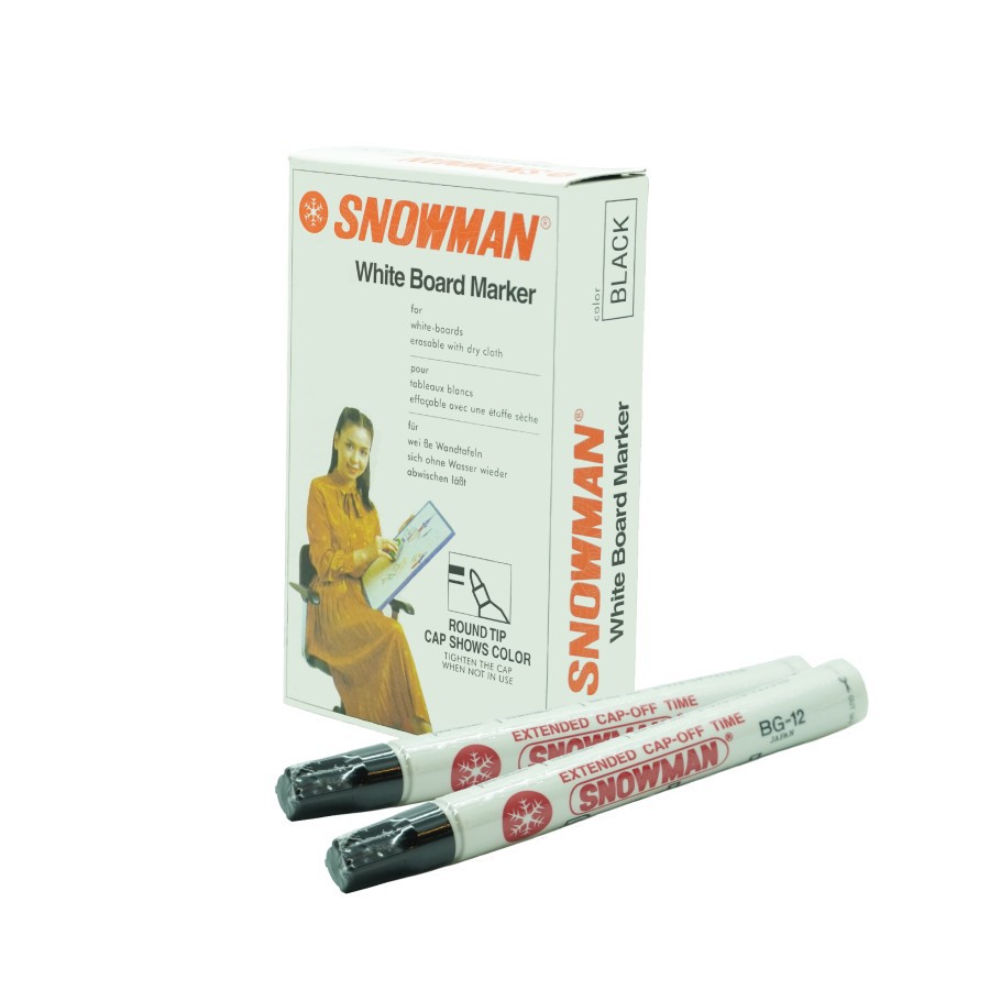 spidol snowman whiteboard bg 12 black original (1 box)