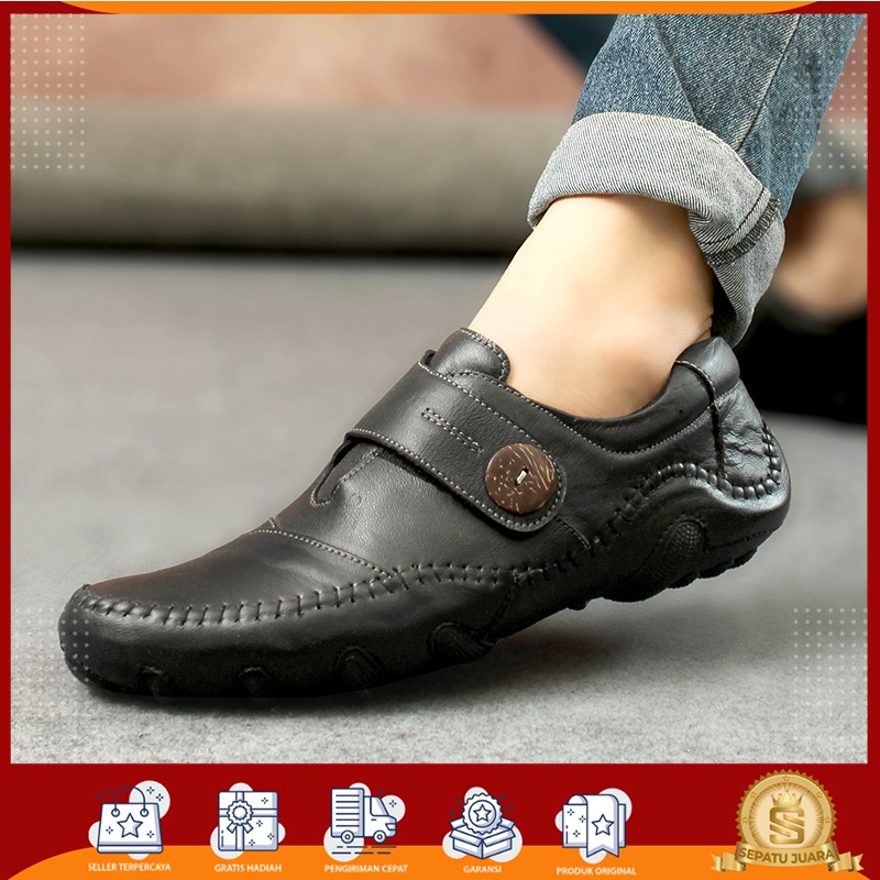 BONUS KAOS KAKI - Sepatu Pria Kulit Garut Original Fladeo Slip On Modis Stylist Kekinian Elegant Bra