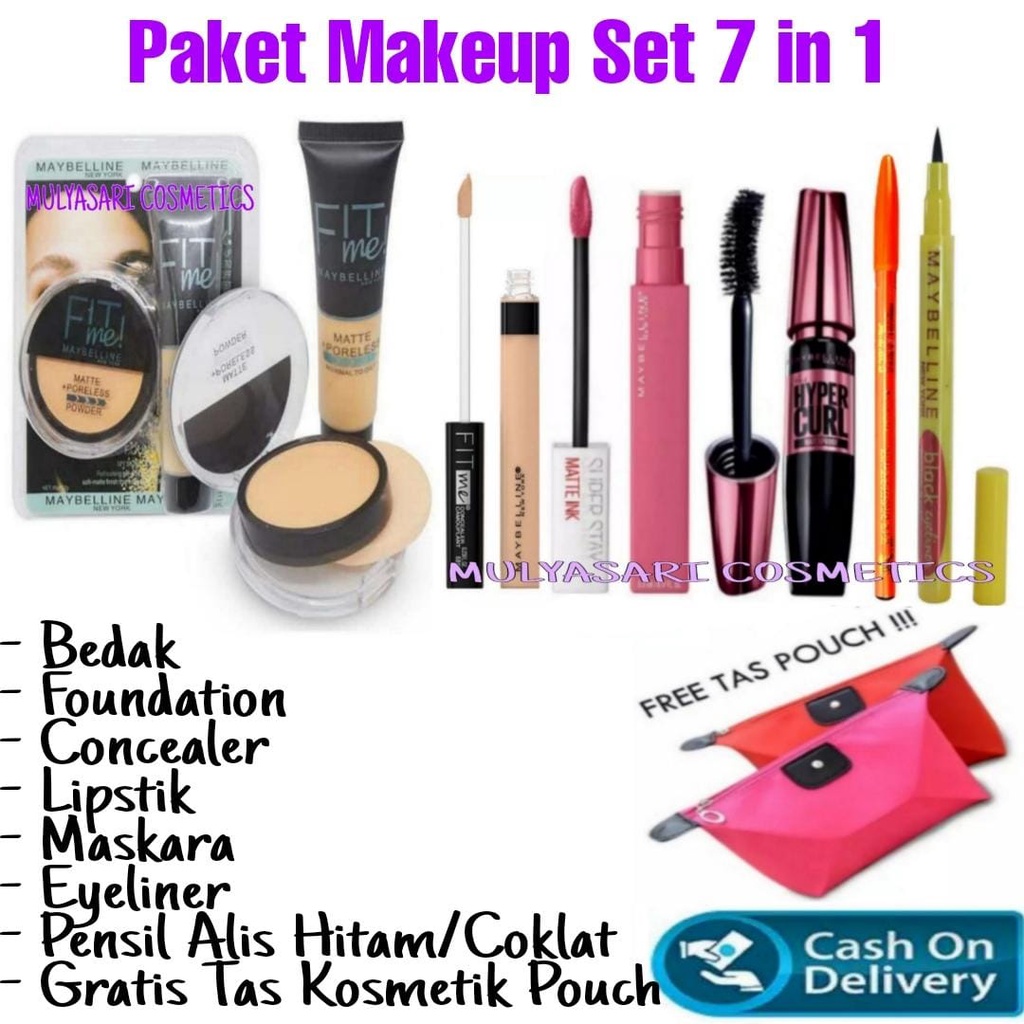 Paket Maybelline Super Lengkap 7 in 1 - Paket MakeUp Maybelline Komplit 7 in 1 - Paket Make Up Maybelline