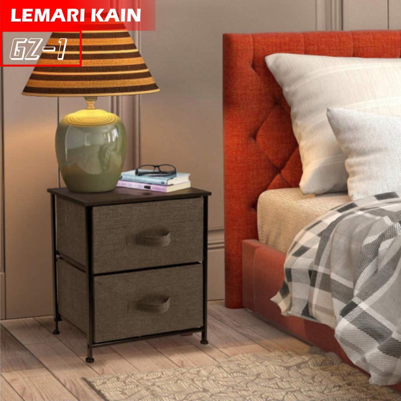 PROMO LEMARI GZ-1 Lemari Sisi Ranjang 2 Laci Lemari Kain Linen lemari kain 2 susun portable Rak Serbaguna COD