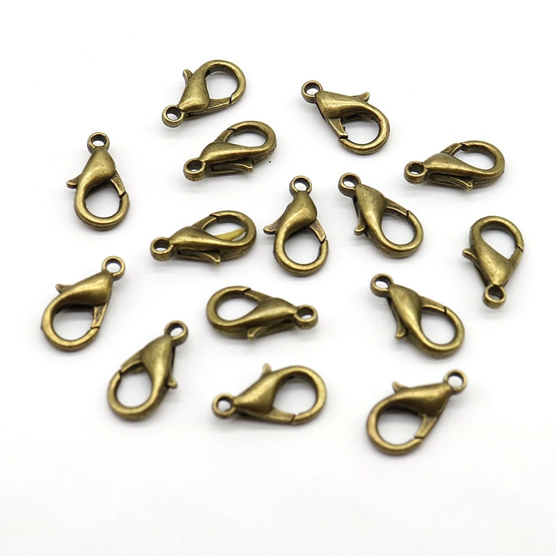 10Pcs / lot Kait Lobster Warna Bronze / Gold Ukuran 12mm Untuk Membuat Perhiasan Kalung / Gelang DIY