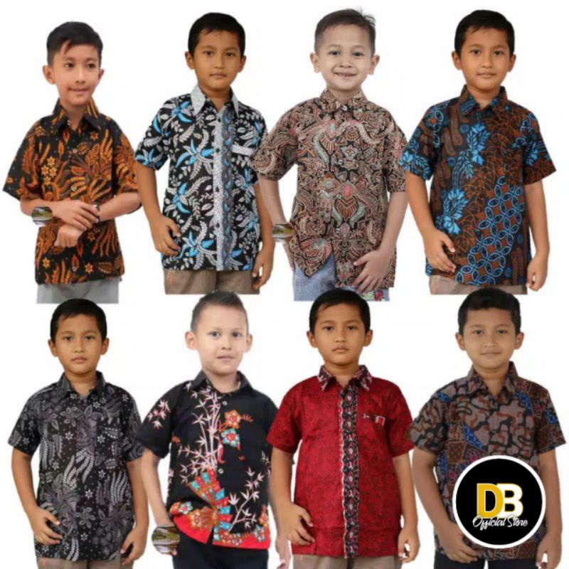 Kemeja Batik Anak Lengan Pendek / Baju Batik Anak Laki-laki / Hem Anak Pendek Laki Laki Motif Ulir 4-11 tahun