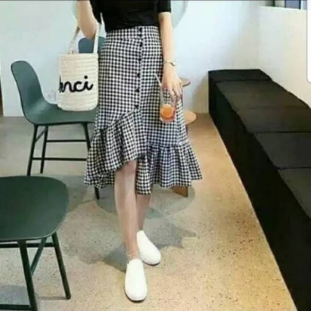 Rok zara stevia pendek kotak katun skirt bawahan pakaian wanita