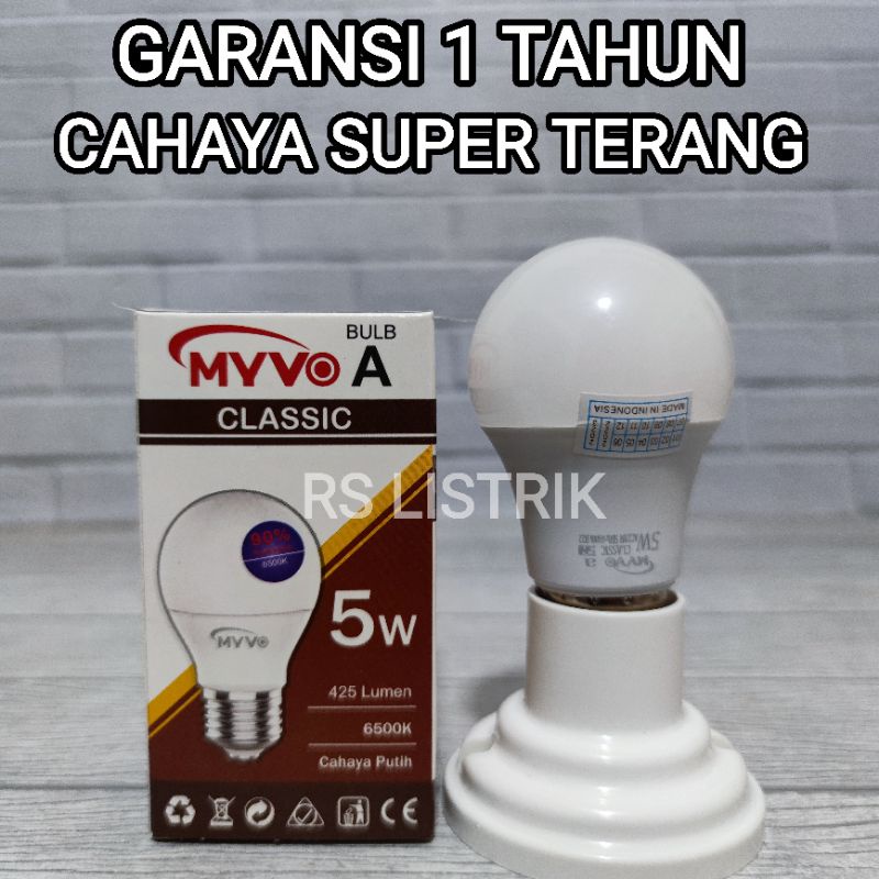 MYVO CLASSIC LAMPU LED BULB 5W CAHAYA PUTIH 6500K BERGARANSI 1 TAHUN