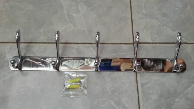 gantungan baju / kapstok 5 kait stainless tebal 45cm