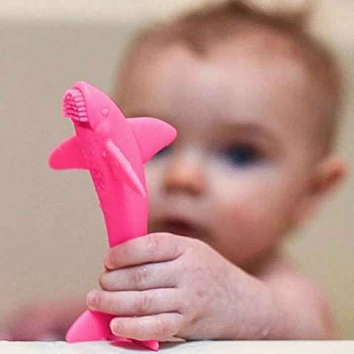 NUBY Silicone Teether Lil Shark Toothbrush Sensory Toy Gigitan Bayi