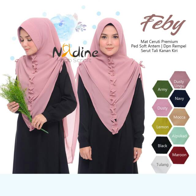 Hijab instan Feby bahan ceruti serut kanan kiri