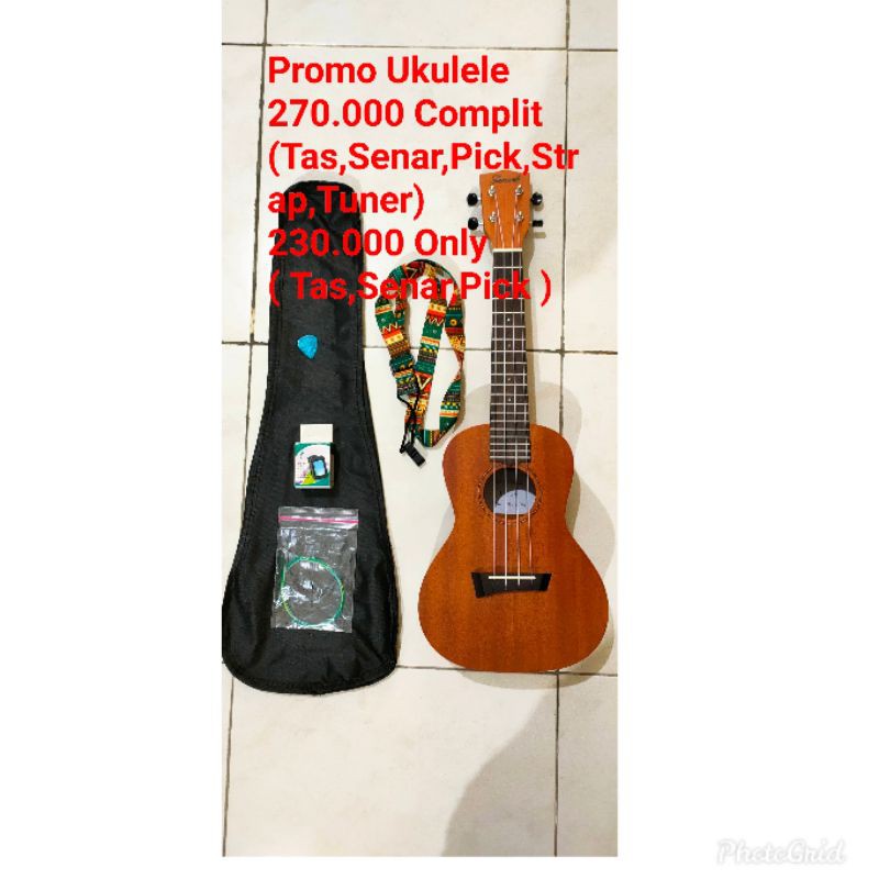 Ukulele Concerto Promo Bonus Tas Senar Tuner Strap Pick