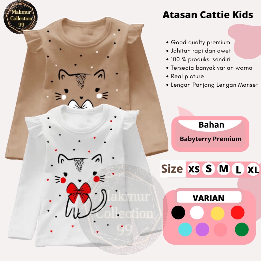 Atasan Kaos Anak Perempuan 1-14 Tahun Lengan Panjang Model Kerutan/Atasan Cattie Kids Matt Babyterry