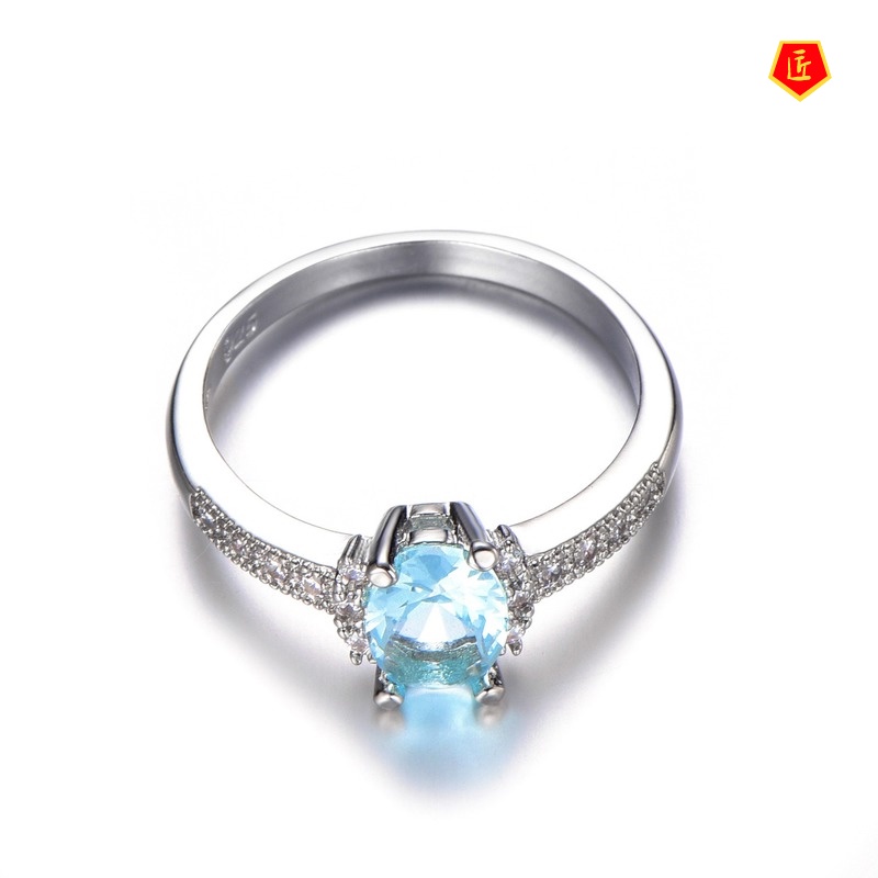 [Ready Stock]Micro-Inlaid Blue Gemstone Ring Simple Fashion