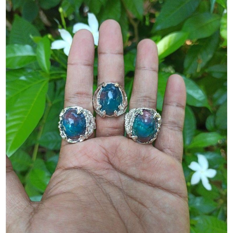 Cincin Batu Akik Panca Warna Rubah Biru (N)