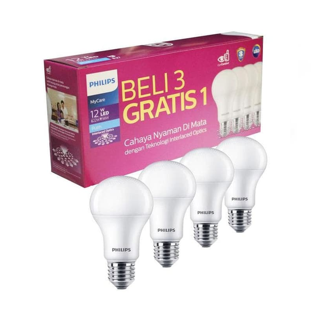 PHILIPS MyCare LED Bulb Paket Multipack 12W Putih - isi 4bh