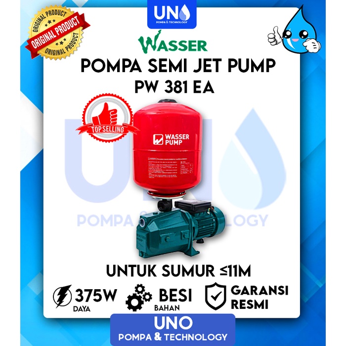 Pompa air Semi Jet Pump Otomatis Wasser PW 381 EA / PW-381 EA/ PW381EA (Complete Set)