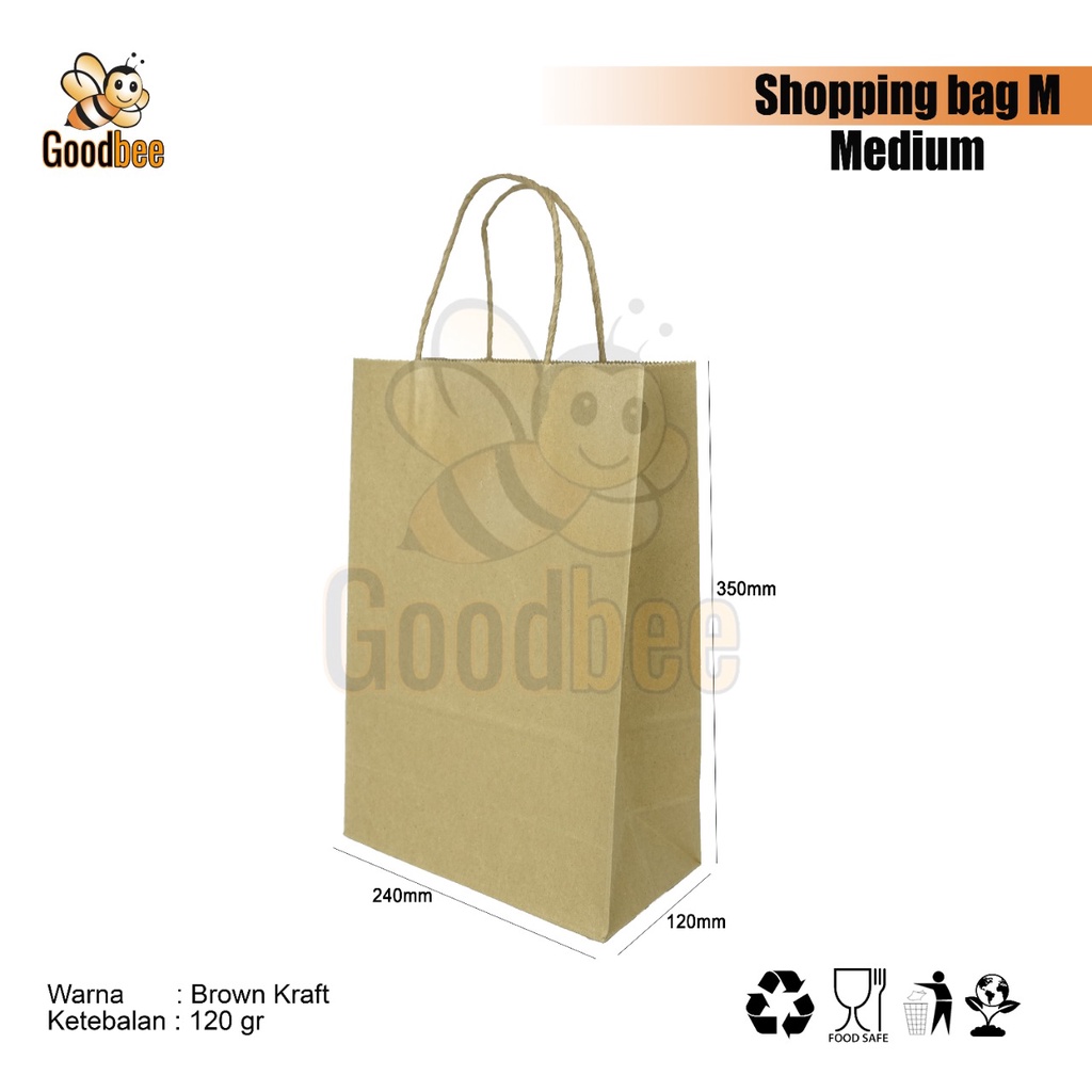 

Goodbee Tas Belanja Kertas Coklat ( MEDIUM ) 35 x 24 x 12 cm @12 pcs