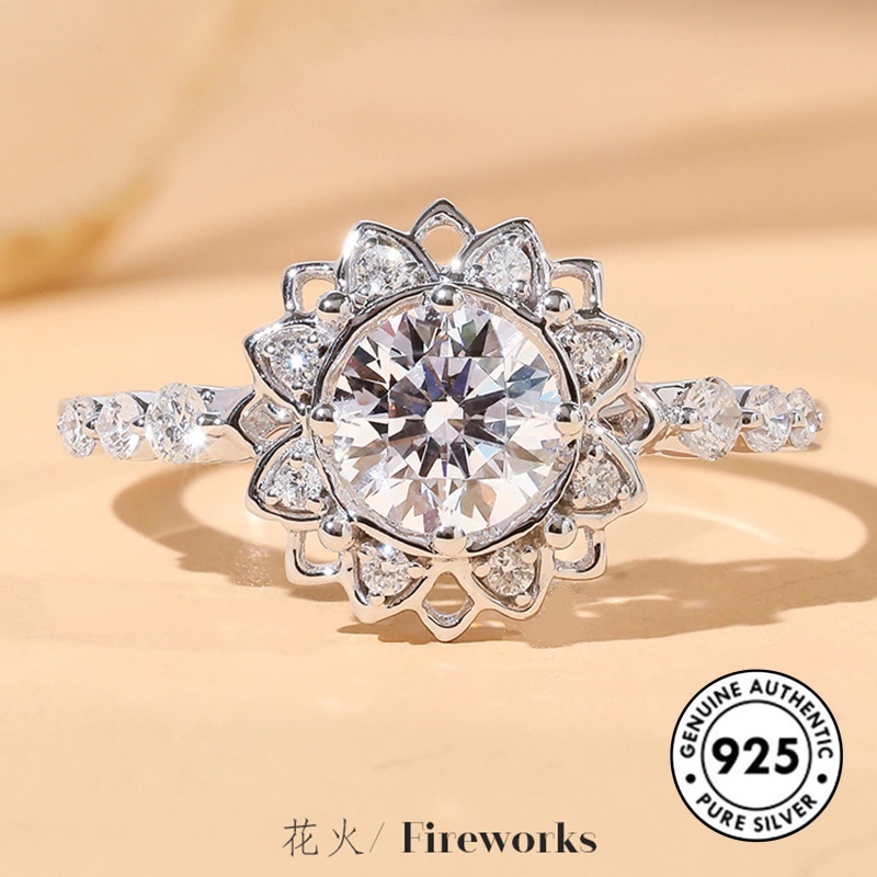 Cincin Sterling Silver 925 Desain Snowflake Hias Berlian Imitasi Mewah Untuk Wanita
