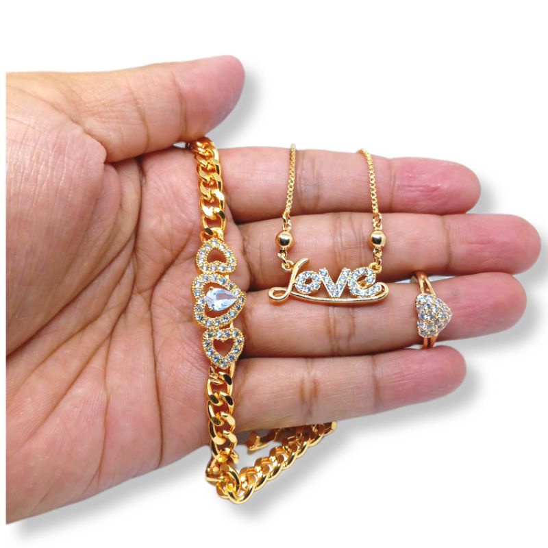 set perhiasan wanita dewasa, LOVE 40, set perhiasan titanium asli anti luntur anti karat, set perhiasan berlapis emas 24 k,set perhiasan mirip mas asli perhiasan wanita import