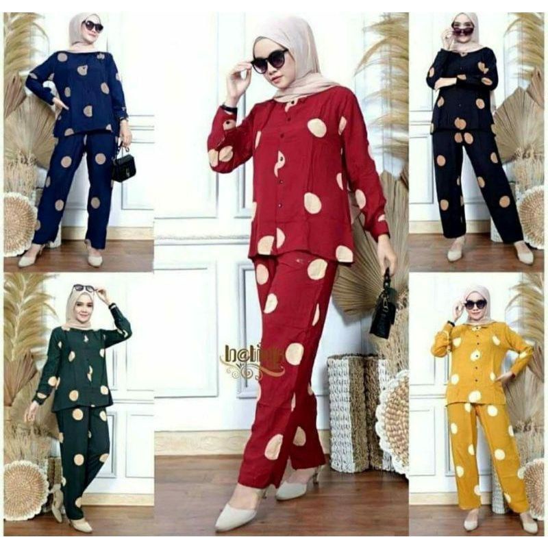Setelan Wanita motif polkadot // One Set Polkadot // Set Wanita //Tie Dye // Setelan Rayon.