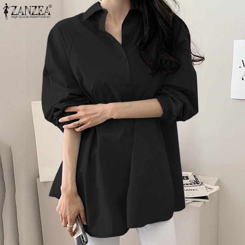 ZANZEA Women Casual Long Sleeve Button Down Irregular Hem Korea Blouse