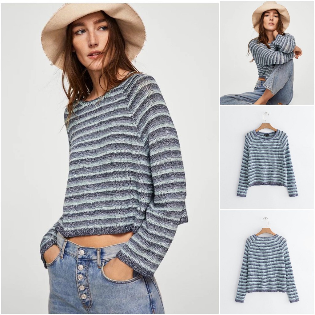 SALE BAJU RAJUT IMPORT WANITA LENGAN PANJANG MOTIF GARIS GLITTER PREMIUM JK48269