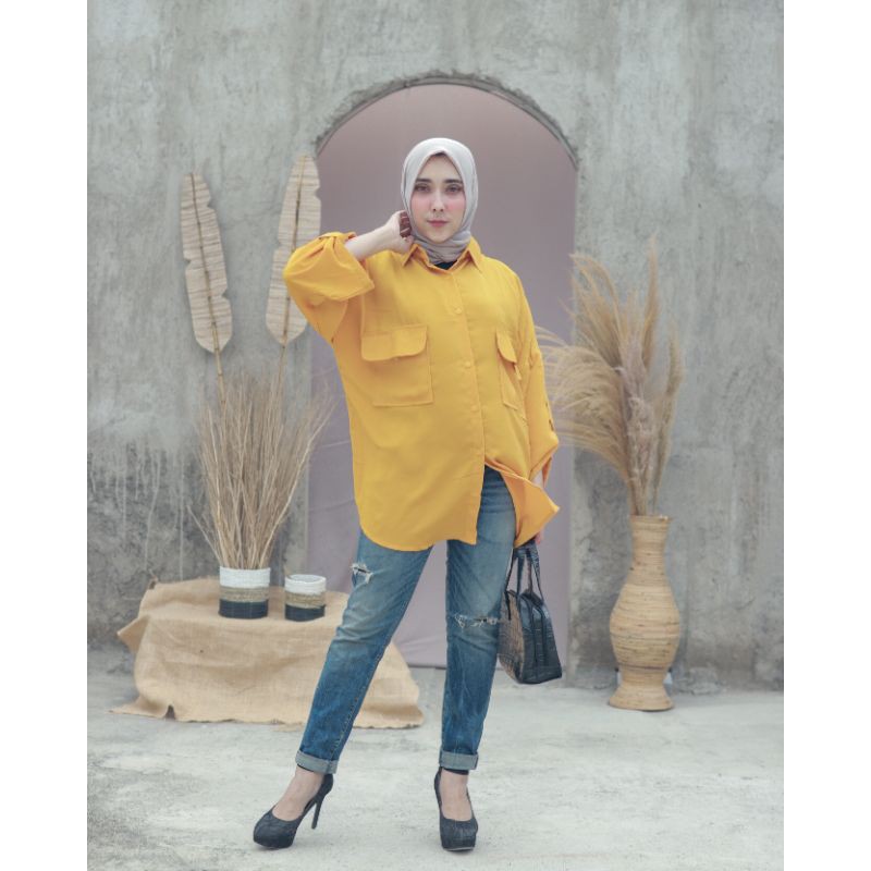 KEMEJA WANITA OVERSIZE POLOS K-2-Kuning