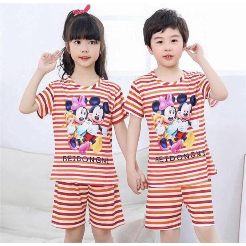 BAJU TIDUR ANAK COWOK 3-6THN PIYAMA UNISEX KAOS SETELAN CELANA PENDEK PAJAMAS CEWEK IMPORT PREMIUM