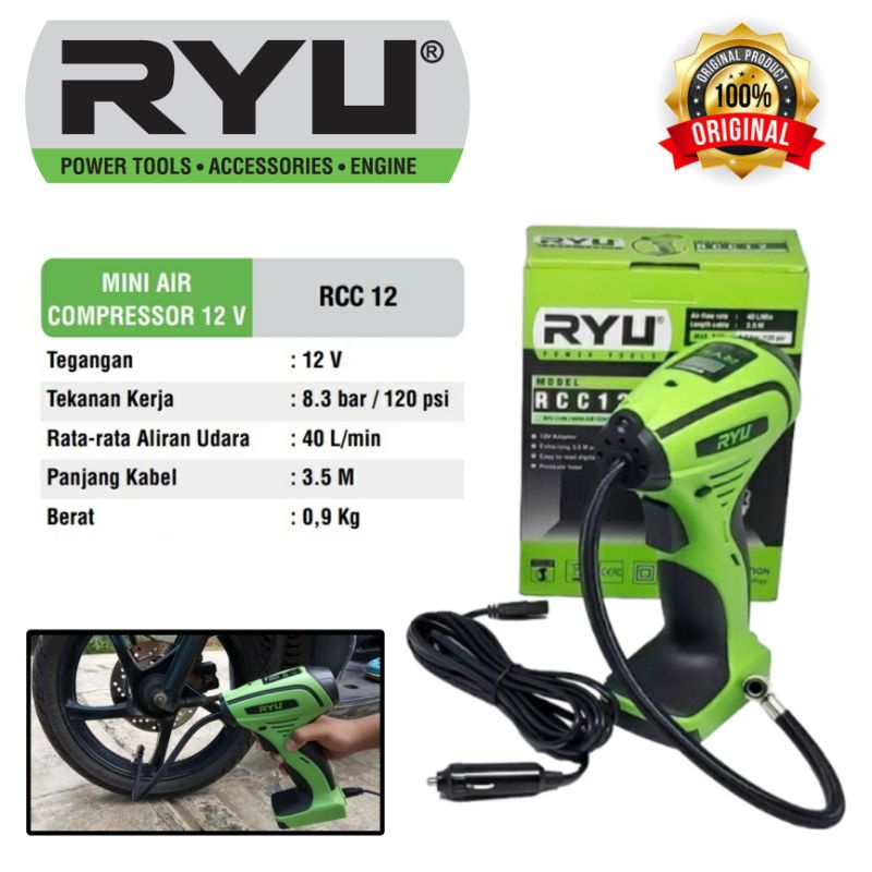 Mini Compressor Ryu RCC 12 V / Mini Kompressor / Alat Pompa Ban Balon