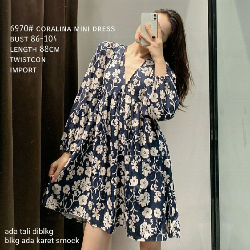 MDLV ~ 6970# Coralina Mini Dress Babydoll Dress Bigsize Fashion Import