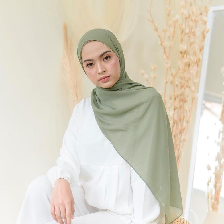 Sage Green Pashmina Ceruty Babydoll ( Hijab Warna Sage Green )