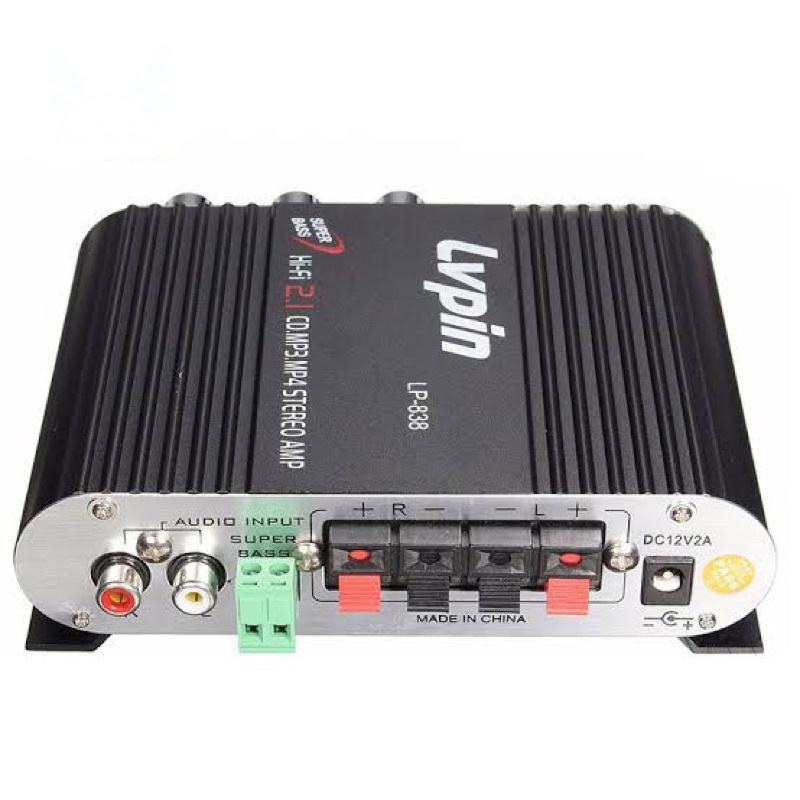 LVPIN Mini HiFi Stereo Amplifier Treble Bass Booster 12V - LP-838 - Black