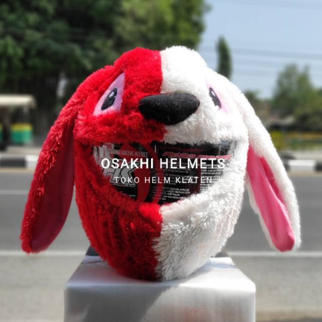 Cover Helm Stich Merah Putih Boneka Helm Telinga Panjang untuk semua jenis Helm Cakil atau FullFace