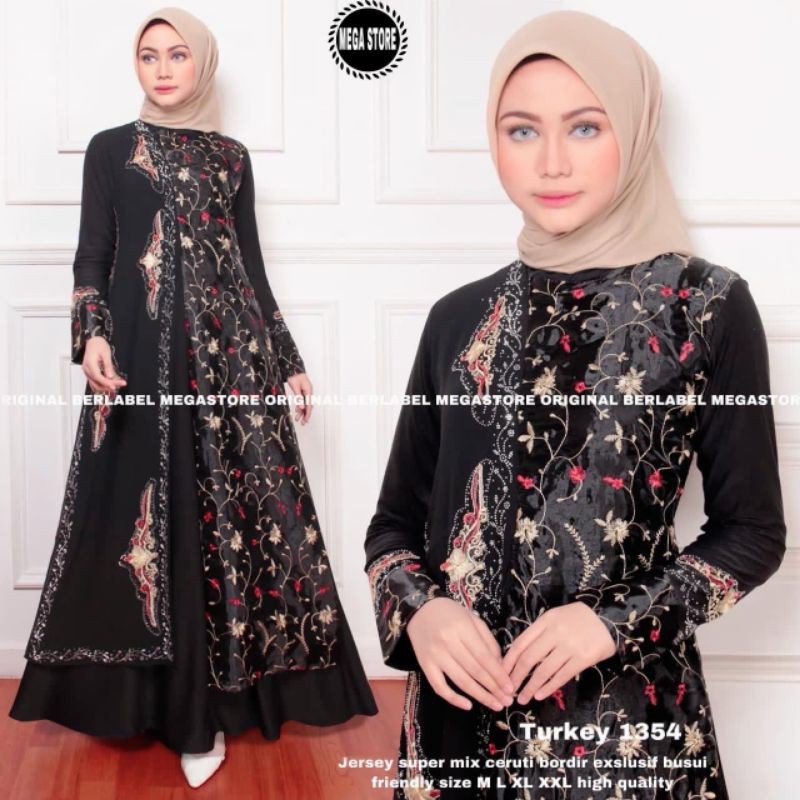 GAMIS MODERN / GAMIS TURKI / GAMIS TERBARU MURAH KEKINIAN / GAMIS  SYARI JERSEY / GAMIS HITAM BORDIR