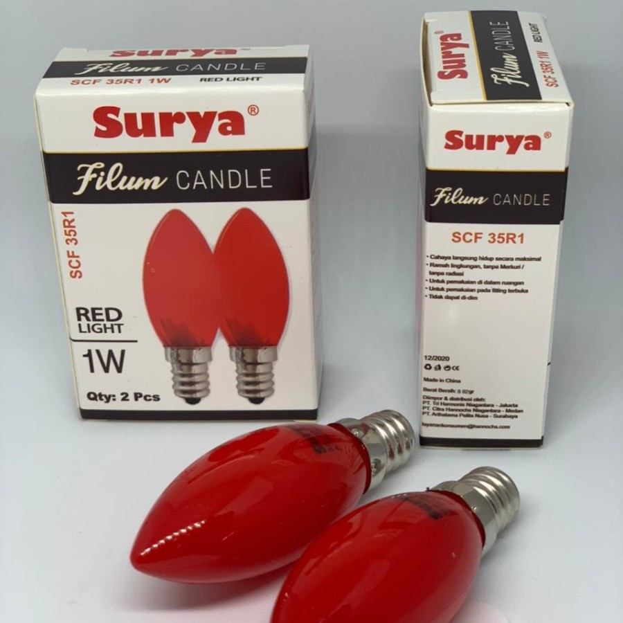 Lampu Lilin Warna Merah 1Watt Candle Led Surya Filum Lampu Cabe E12