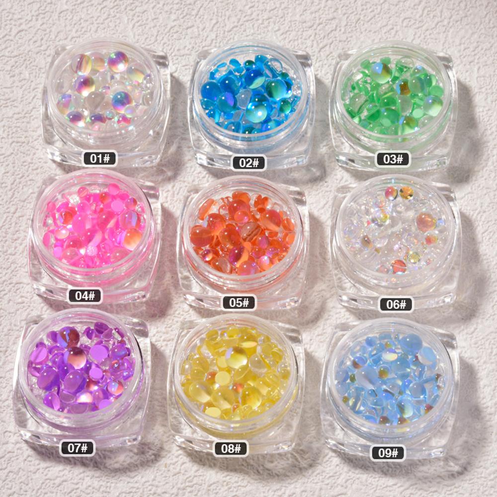 Chookyy 1kotak Kuku Rhinestones Nail Aksesoris Perlengkapan Warna Permen Wanita DIY Manicures Mermaid Dekorasi Kaca Bulat
