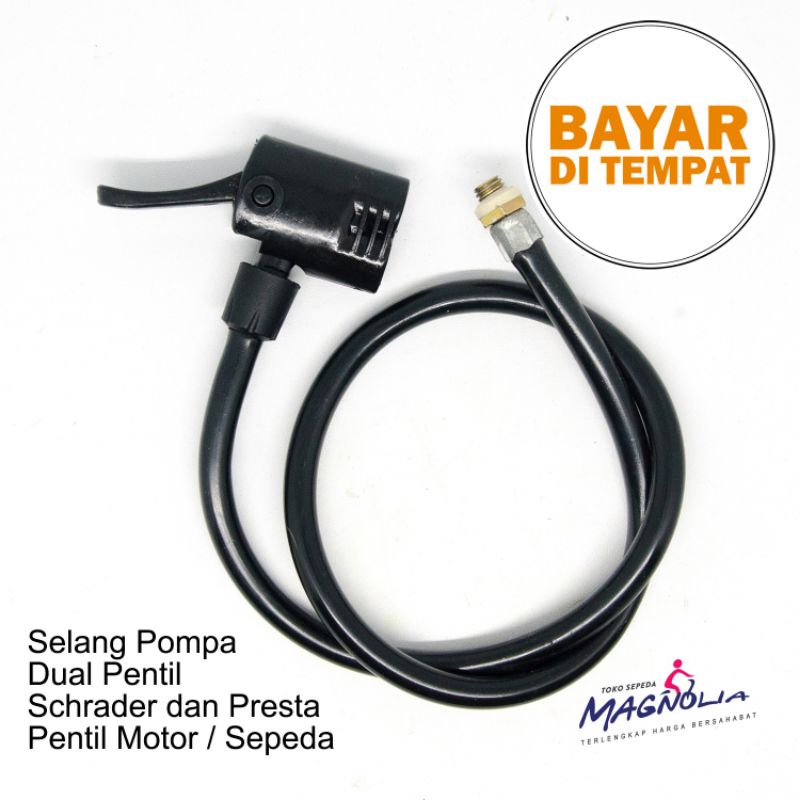 SELANG POMPA SEPEDA KOMPA ANGIN BAN MOTOR BAUT BESI PLASTIK 2 KATUP LOBANG 80CM 125CM