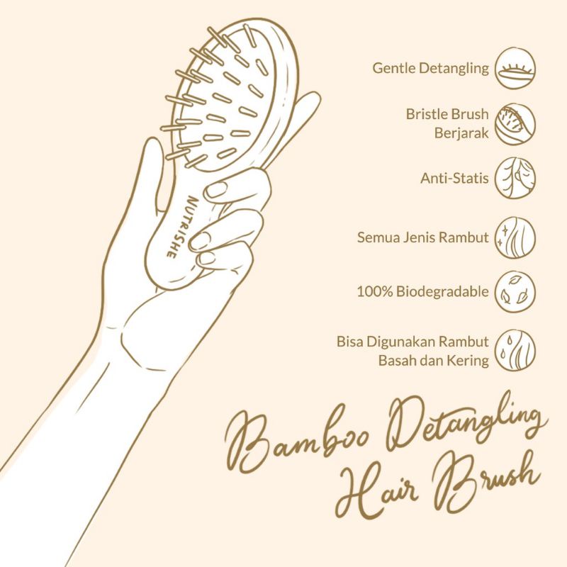 Nutrishe Bamboo Detangling Hair Brush | Sisir Rambut