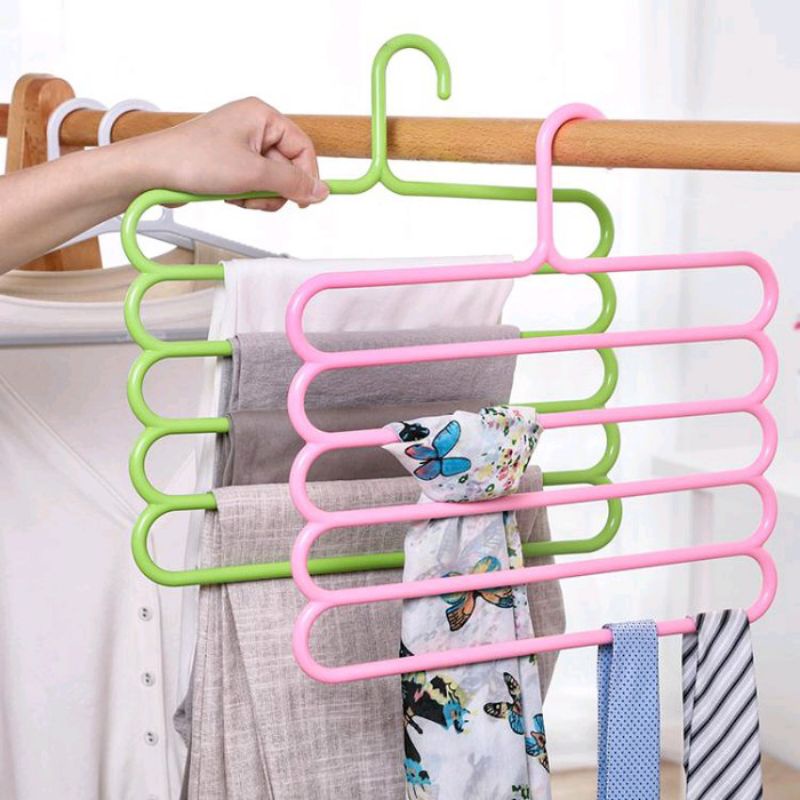 Hanger Baju 5 tingkat Jilbab HEMAT RUANG 5 in1 Gantungan Multifungsi Hanger Handuk celana baju anak Pakaian celana jaket scraft