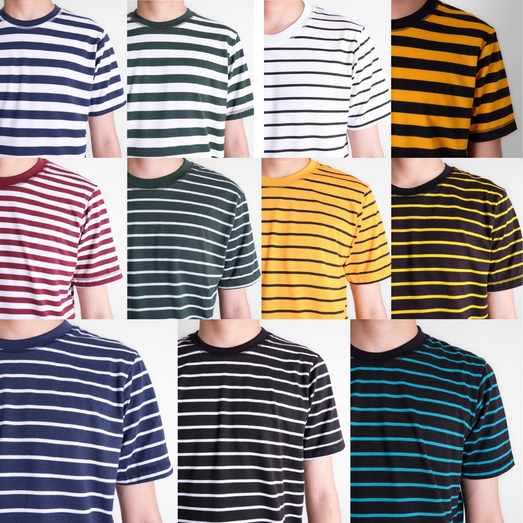 Kaos Salur Pria Dewasa Lengan Pendek Baju Blaster Distro Oblong Stripe Motif Garis-garis Tanpa Kerah