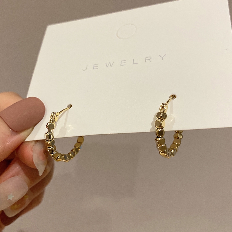 Geometris Logam Kubus Dibungkus Anting Bulat Perempuan Kepribadian fashion Korea