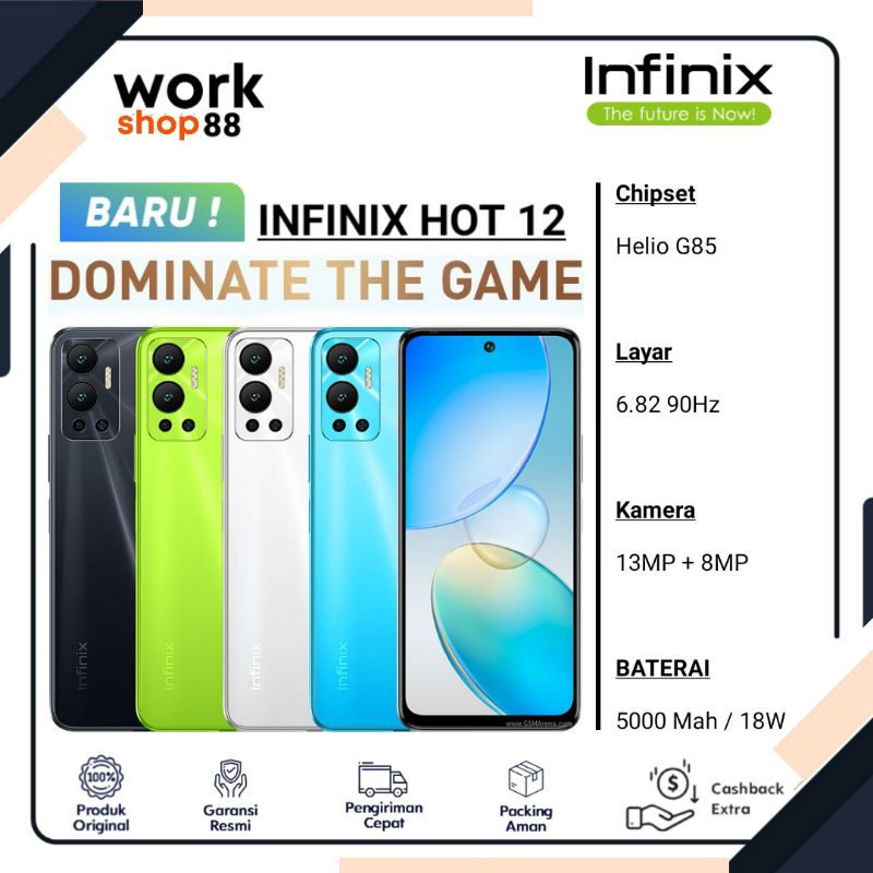HP Terbaru Infinix Hot 12 ( Up To Ram 11GB ) 6GB + 5GB Extendable Rom 128GB - New Original Garansi R