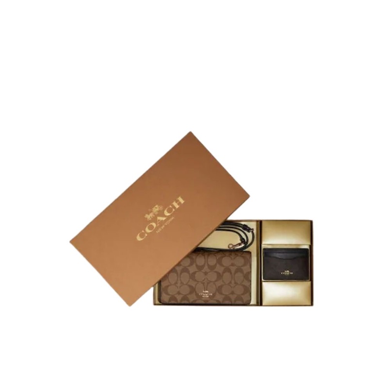 COACH Boxed Anna Foldover Clutch Crossbody And Card Case Set In Blocked Signature Canvas