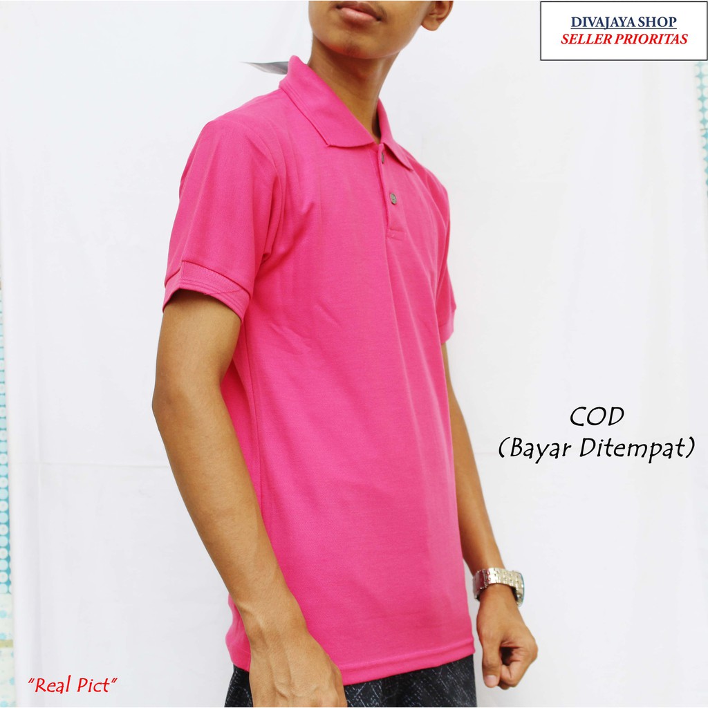 Kaos LJ92 Shirt Kaos Polos Berkerah/ Fashion Kaos Pria Kasual/Warna Merah Muda - Divajaya Shop